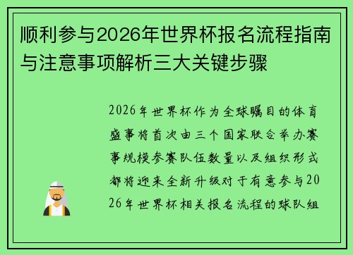 顺利参与2026年世界杯报名流程指南与注意事项解析三大关键步骤 顺利参与2026年世界杯报名流程指南与注意事项解析三大关键步骤