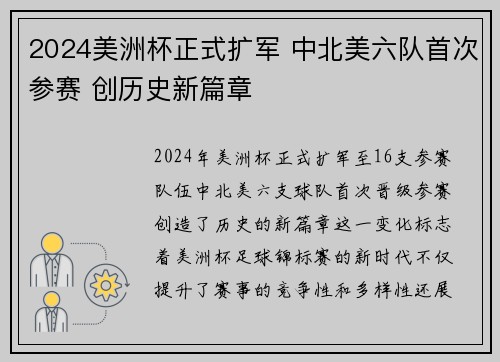 2024美洲杯正式扩军 中北美六队首次参赛 创历史新篇章 2024美洲杯正式扩军 中北美六队首次参赛 创历史新篇章